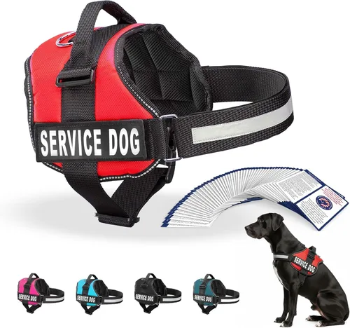 Miniatura 30 de Arnés Industrial Puppy para perros con correas y asa, y chaleco con parche reflectante, en un cómodo diseño de malla, Bright Red 2-Rojo Brillante