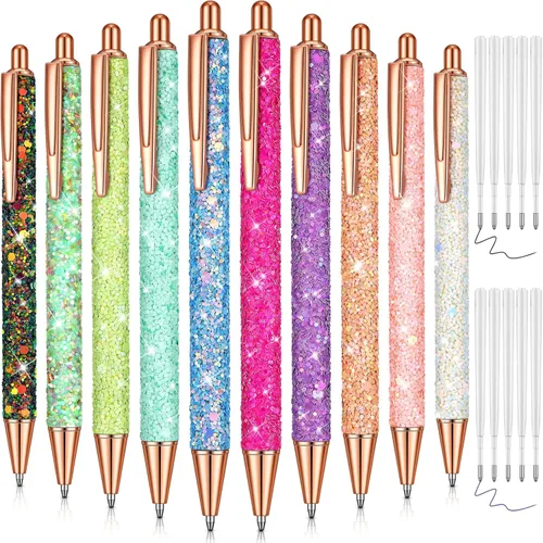 Woanger Juego de 30 bolígrafos de lujo para mujeres y niñas, 10 bolígrafos brillantes y bonitos con purpurina, bolígrafo retráctil para escribir