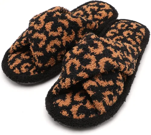 Miniatura 2 de MIRMARU Pantuflas de casa con estampado de animales para mujer, cómodas, mullidas, con puntera abierta, banda cruzada, para interiores y exteriores