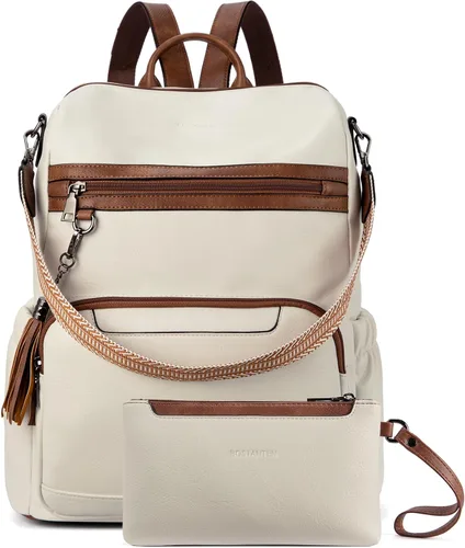 Mochila de cuero PU para portátil BOSTANTEN para mujer, mochila de viaje de diseñador con compartimento para portátil, bolsos de hombro para