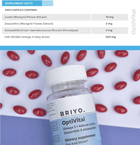 Miniatura 3 de Briyo OptiVital Suplemento para la salud ocular – Luteína, zeaxantina, astaxantina y omega-3 de fuentes naturales – Apoya la visión, la salud