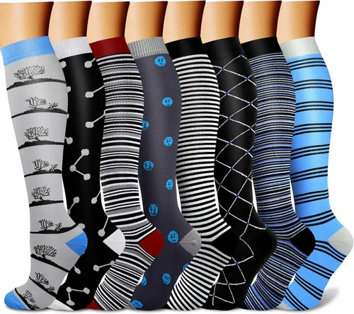 QUXIANG Calcetines de compresión para mujeres y hombres de 15 a 20 mmHg, ideales para médicos, enfermería, correr, atletismo, venas varicosas, viajes