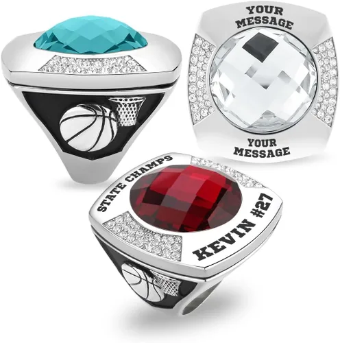 Miniatura 23 de Anillo de campeonato de acero inoxidable con texto y color personalizados - Trofeo, fútbol americano, béisbol, baloncesto, deportes electrónicos