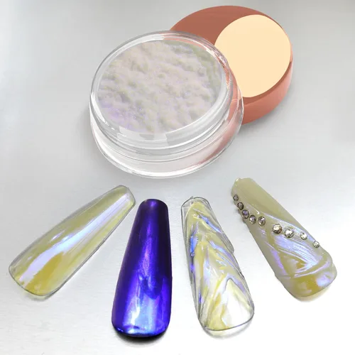 Miniatura 12 de Allstarry Polvo de uñas cromado de unicornio, aurora, sirena iridiscente, perla blanca, pigmento cromado, polvo de hadas con purpurina para arte