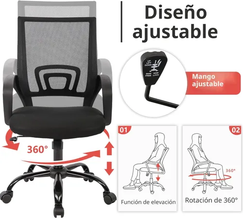Miniatura 4 de PayLessHere Silla de Oficina para Computadora Ergonómica Económica Silla de Escritorio Ajustable Cómoda de Respaldo Medio de Trabajo con Ruedas Negro