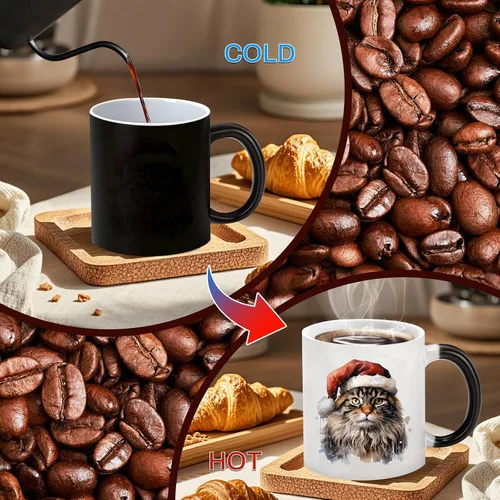 Miniatura 5 de Taza de café que cambia de color Caliamary, divertida taza de café con diseño de gato que cambia de color en cerámica, taza de café sensible al