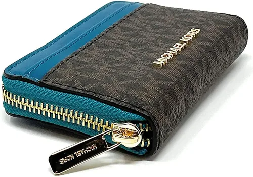 Miniatura 4 de Michael Kors Jet Set - Funda para tarjetas de viaje con cremallera alrededor color marrón MK Lagoon MarrónAzul M
