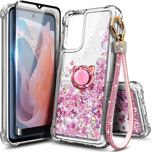 Miniatura 25 de Funda compatible con Samsung Galaxy S24-FE Aqua/Purple Funda líquida flotante con purpurina linda con protector de pantalla de vidrio templado