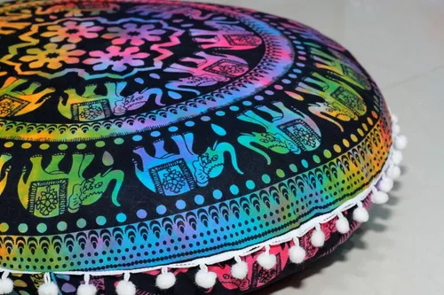 Miniatura 9 de CRAFT KALA Funda de cojín redonda de 32" con mandala bohemio para meditación, funda de puf para sala de India, funda de cojín para yoga, decoración