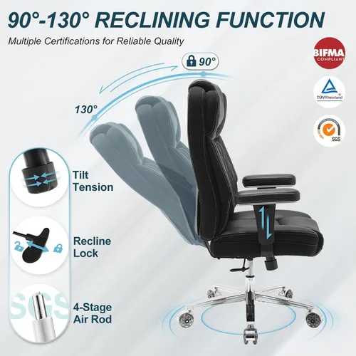 Miniatura 4 de Silla de oficina grande y alta de 650 libras, sillas de oficina resistentes con ruedas dobles de goma, silla de escritorio extra ancha, soporte