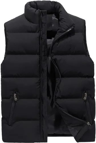 WENKOMG1 Chaleco con capucha con doble cremallera para hombre, abrigo de color sólido, abrigo cálido y grueso, sin mangas, chaqueta suelta