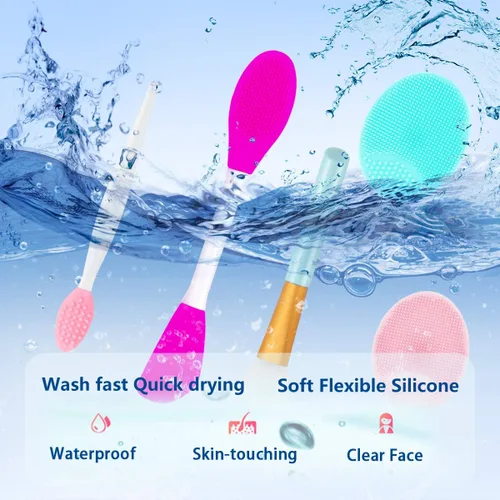 Miniatura 7 de Juego de 5 piezas de limpiador de silicona, cepillo para exfoliar labios, cepillo de limpieza facial de silicona, herramienta aplicadora facial y 2
