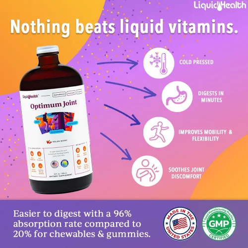 Miniatura 2 de LIQUIDHEALTH Optimum Suplemento de apoyo articular con glucosamina, condroitina, MSM, ácido hialurónico, vitaminas líquidas de triple fuerza, sin