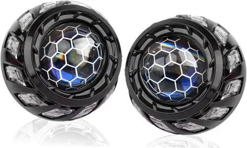 Miniatura 3 de Lente de proyector de panal azul de 2.5 pulgadas, mini lente de proyector bixenón con decoración de cubierta de 3.0 pulgadas para accesorios de Negro
