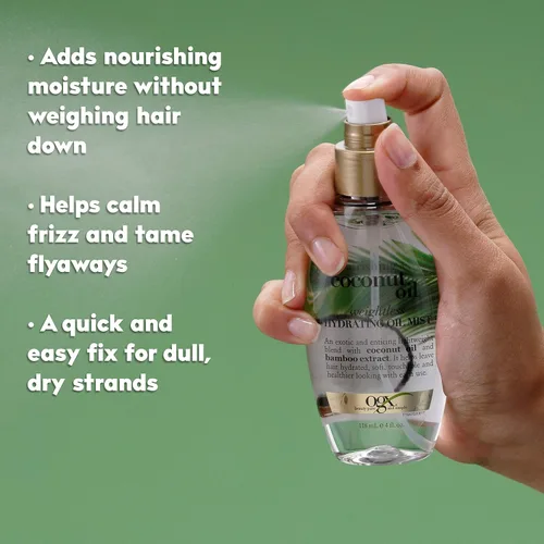 Miniatura 6 de OGX Nebulizador Capilar de Aceite Hidratante Nutritivo + Aceite de Coco Sin Peso, Tratamiento Capilar Ligero Sin Enjuague con Aceite de Coco