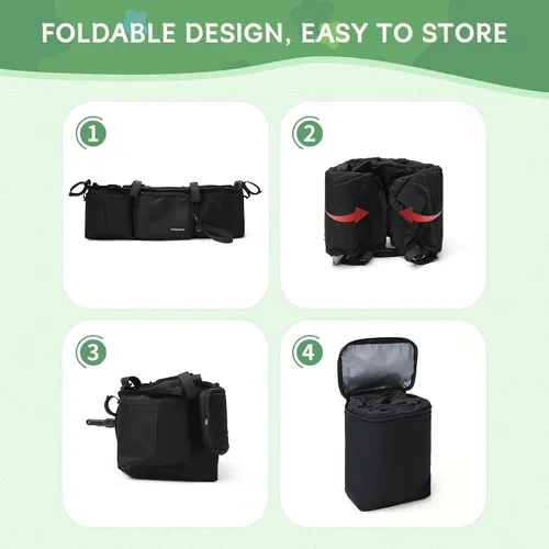 Miniatura 8 de Organizador de cochecito doble para Bob Duallie con 2 portavasos aislados y bolsa refrigeradora, Baby Jogger City Mini Gt2 Jeep Accesorios