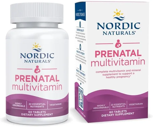 Nordic Naturals Multivitamínico prenatal para mujeres – Vitaminas prenatales vegetarianas diarias – 22 nutrientes esenciales, incluyendo B6, folato
