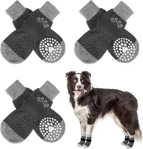 Miniatura 57 de SCENEREAL 6 piezas de calcetines antideslizantes para perros para prevenir lamido de patas para pavimento caliente/frío, calcetines de agarre