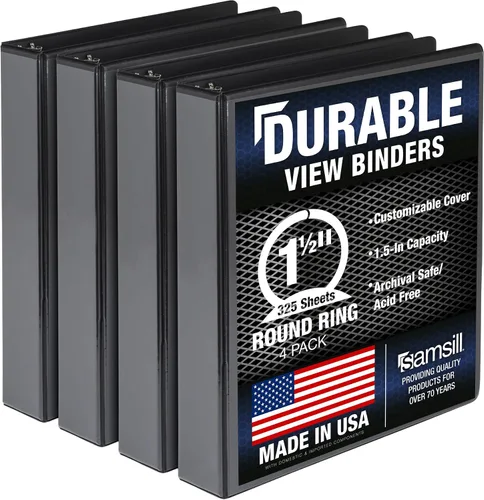Miniatura 10 de Samsill Carpeta duradera de 0.5 pulgadas, fabricada en los Estados Unidos, carpeta transparente personalizable con anillos redondos, color negro