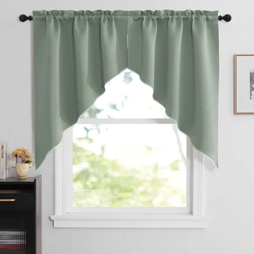Miniatura 54 de NICETOWN Home Fashion - Cortinas de cocina con bolsillo para poste, cenefa festoneada a medida, cenefa festoneada sólida para ventana de Marrón