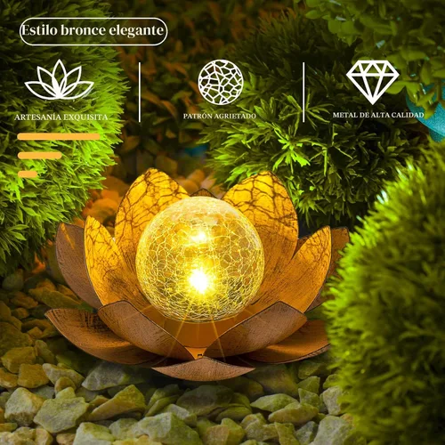 Miniatura 2 de AIINY - Luz solar para exteriores (paquete de 2), decoración de loto de cristal con forma de globo crepitante, luces LED solares impermeables
