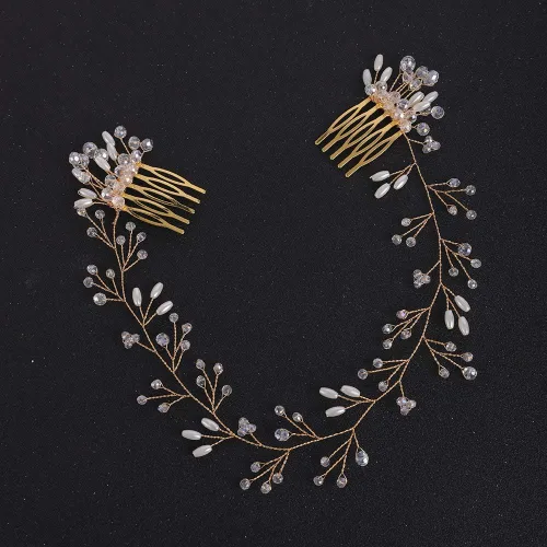 Miniatura 3 de Bride Crystal Hair Vine Diadema Peine de boda Pieza de fiesta de noche (dorado)