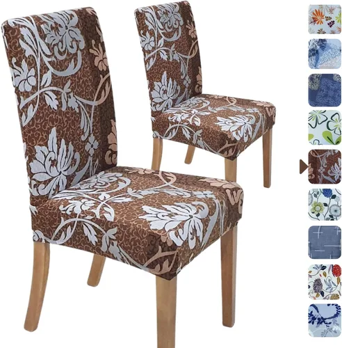 Miniatura 34 de SPRINGRICO Paquete de 6 fundas blancas para sillas de comedor, fundas elásticas para sillas de comedor con diseño floral, de elastano lavable