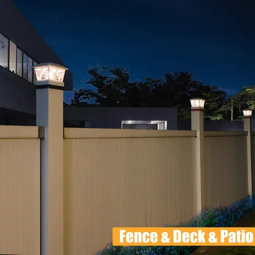 Miniatura 8 de VOLISUN Paquete de 4 luces solares para postes para exteriores, con bombillas LED Edison, 2 ajustes de brillo, luces para poste de valla alimentadas