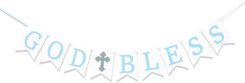 WAUAO Cartel de God Bless – Bautismo, baby shower, primera comunión, decoración de fiesta de accesorios de fotos (9.4 x 6.3 pulgadas, papel,