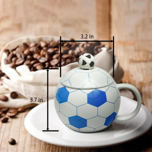 Miniatura 7 de Taza de fútbol de cerámica de 13.5 onzas, tazas de fútbol para té caliente, capuchino, moca, cacao, blanco para el día de Navidad (azul)