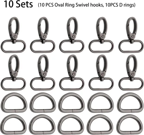 Miniatura 3 de Juego de 10 cierres de pinza de langosta con anillo ovalado, ganchos giratorios para correa, bolsa, bolsa, patio, manualidades (dorado, 1 pulgada)