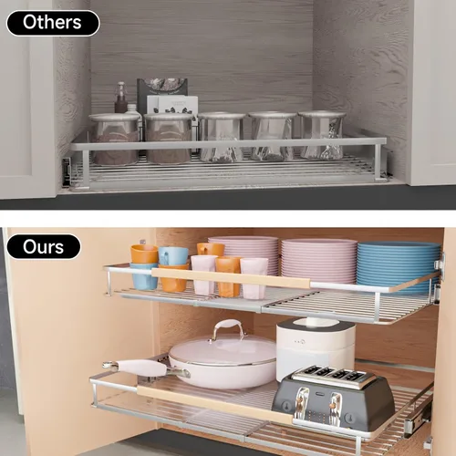 Miniatura 4 de Paquete de 2 organizadores extraíbles expandibles, cajones deslizantes para armarios de cocina, guías de cajones resistentes para el hogar, cocina