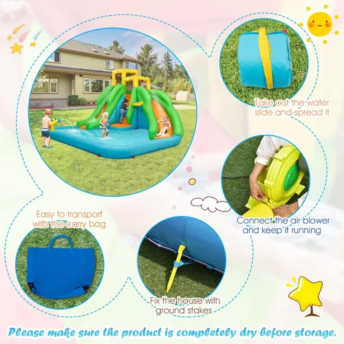 Miniatura 6 de Boundtech - Casa inflable para saltar, para usar en la alberca, con dos toboganes, pared de escalada, aro de baloncesto, alberca para sambullirse
