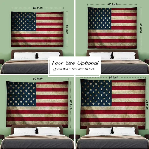 Miniatura 3 de PROCIDA Tapiz de pared con bandera estadounidense, vintage, retro, estrellas y rayas, bandera de Estados Unidos, tapiz de pared para dormitorio