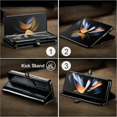 Miniatura 5 de Kowauri Funda para Samsung Galaxy Z Fold 4 5G, piel sintética, tipo cartera, con tarjetero y función atril, cierre magnético, protección a prueba