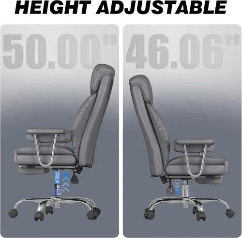 Miniatura 5 de Silla de oficina grande y alta, asiento ancho de 500 libras, silla de oficina ergonómica ejecutiva con reposapiés retráctil y brazos acolchados