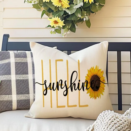 Miniatura 5 de RABUSOFA Hello Sunshine Quote - Fundas de almohada de girasol, primavera y verano, funda de cojín decorativa de temporada para exteriores