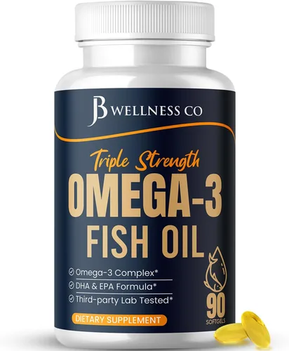 Aceite de pescado Omega 3 Triple Strength 3750 mg - EPA y DHA - Más de 3000 mg de ácidos grasos omega-3 - 1350 mg EPA + 900 mg DHA - Los mejores
