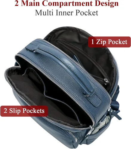 Miniatura 7 de ALTOSY Mochila de cuero genuino para mujer, pequeña mochila convertible bolso para damas, bolso de hombro 4 en 1 para llevar, azul, (Linen Blue)