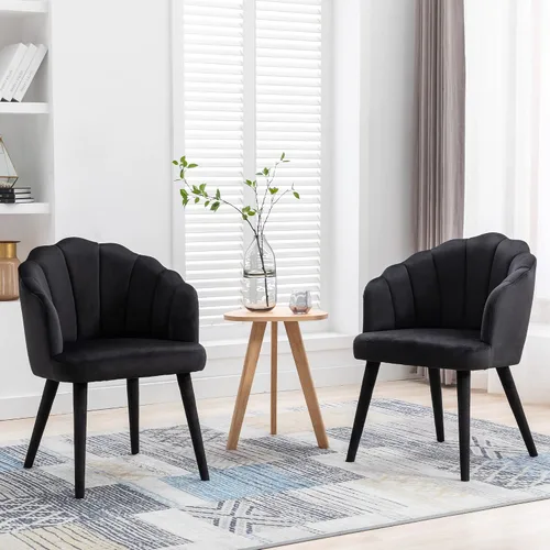 Miniatura 4 de Juego de 2 sillas de comedor de terciopelo negro modernas, sillas laterales de tapicería con patas de madera tapizadas para el hogar, cocina, sala