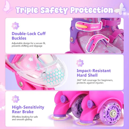Miniatura 5 de Patines de Ruedas para Niños Principiantes - ZOOBLISS Patines de Ruedas para Niños Pequeños para Niños y Niñas de 3 a 7 Años con Ruedas que se Rosa