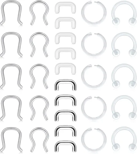 Miniatura 12 de D.Bella Anillos de herradura para el tabique de nariz de acero quirúrgico 16G 18G 20G Joyería de piercing para nariz, cartílago, hélix, tragus, aro
