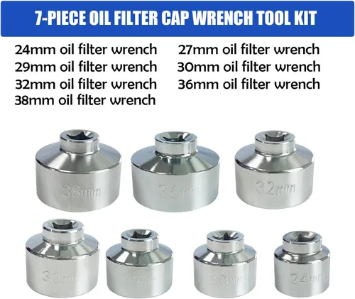 Miniatura 2 de Juego de llaves de filtro de aceite de 7 piezas, 3/8 pulgadas, juego de vasos de aceite de perfil bajo, herramienta universal para quitar tapones