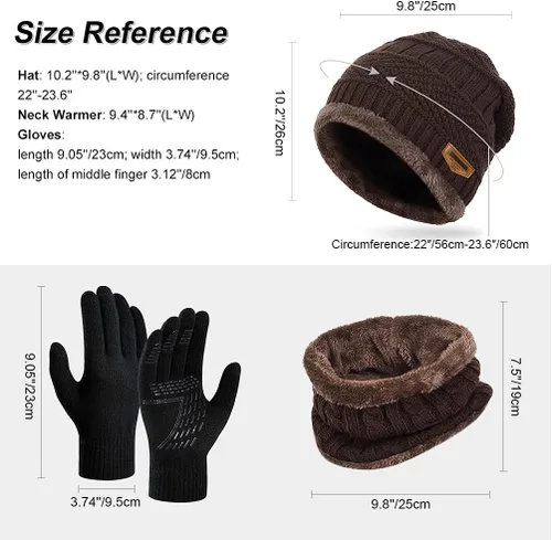 Miniatura 3 de Winter Hat Scarf Glove Set - Fleece Warm Knit Neck Warmer Beanie Cap Mittens