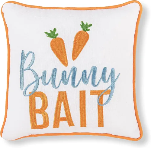 C&F Home Bunny Bait - Almohada bordada de 10 x 10 pulgadas, fundas decorativas de primavera y Pascua, para sofá y cama, 10 x 10 pulgadas, color