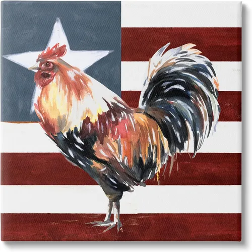 Stupell Industries Bandera Americana Rooster de Estados Unidos, diseño de White Ladder