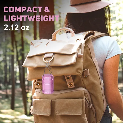Miniatura 7 de Paquete de 2 mini linternas LED rosas para acampar, luces portátiles para acampar, lámparas con mango al aire libre, luces de emergencia esenciales