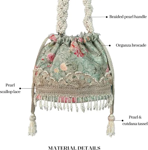 Miniatura 8 de Elora Capsule Bridal Clutch - Gris Azul, bolso de mano floral, bolso para fiesta de noche, bolsas festivas Diwali, Gris azulado