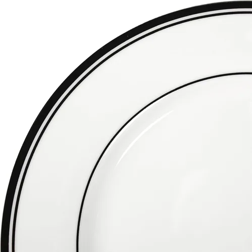 Miniatura 4 de Amazon Basics - Juego de vajilla de cocina de 16 piezas con rayas de café, platos, cuencos, tazas, servicio para 4, color negro