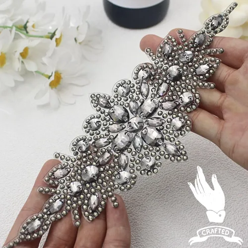 Miniatura 2 de PEARLY JUN 1 pieza de apliques de diamantes de imitación negros autoadhesivos, parches de cristal con adhesión térmica para ropa, adornos